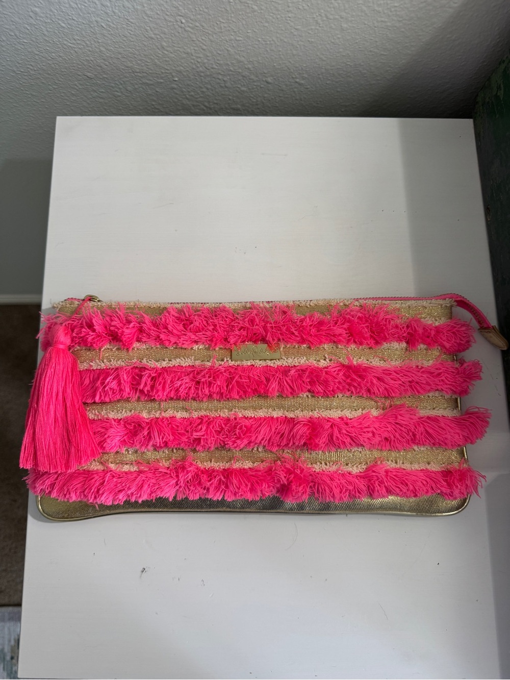 Lilly Pulitzer Bright Pink Tassel Fringe Clutch